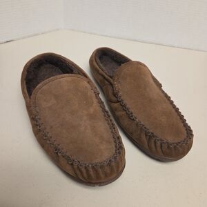 L.L.Bean Mens Moccasins Slippers Shoes Suede Lined Sz 13  Brown Sherpa Slip ons
